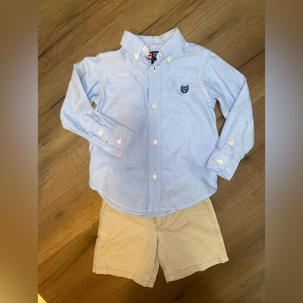 Chaps Oxford Button Up & GAP Chino Khaki Shorts Outfit Bundle (3T)